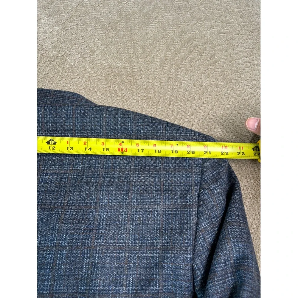 Jos A Bank Reserve Blazer 48L Blue Brown Plaid Wool Made in USA Italian Fabric - Picture 13 of 14